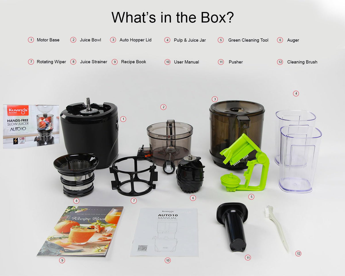 kuvings AUTO10 Black Cold Press Juicer, New Launch, Ultimate Hands-Free Whole Slow Juicer, Just Load Ingredients & Extract Juice at Press of a Button, Auto Cutting, 12 Years Warranty