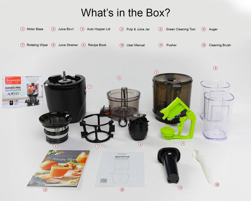 kuvings AUTO10 Black Cold Press Juicer, New Launch, Ultimate Hands-Free Whole Slow Juicer, Just Load Ingredients & Extract Juice at Press of a Button, Auto Cutting, 12 Years Warranty