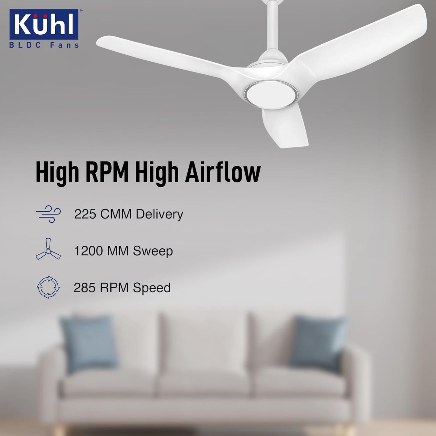 KUHL Meridian M2 1200 mm 65% Power Saving BLDC Ceiling Fan With Remote | BEE 5 Star Rated & ISI Marked | High Air Flow | Reverse Mode | 5 Year Warranty on Motor | Free Installation | White