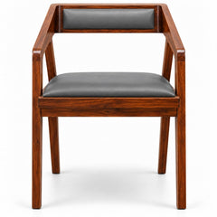 Solid Sheesham Wood Cafe Arm Chair with Grey Upholstered Seat, Modern Wooden Accent Chair for Living Room and C