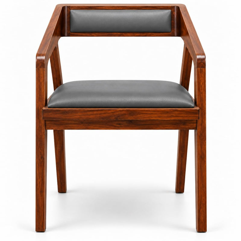 Solid Sheesham Wood Cafe Arm Chair with Grey Upholstered Seat, Modern Wooden Accent Chair for Living Room and C