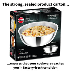Hawkins 1.5 Litre Metro Kadhai, Triply Stainless Steel Induction Tasla, Silver (SSTA15)