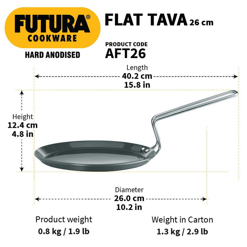 Hawkins Futura Hard Anodised Flat Tava 26 cm, 4.88 mm