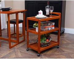 3-Tier Solid Wood Rolling Bar Cart Wine Serving Cart, Wheels,Utility Cart, Kitchen Storage Cart, Seasoning Rack
