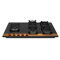 Faber 90cm 5Burner Gas Hob | Flame Failure Device | Cast Iron Pan Support | Metal Knobs | Dual Flame Burner | 8mm Toughe
