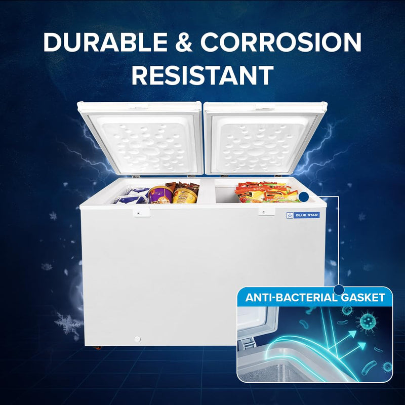 Blue Star HT4-N350, 350 Liter Hard Top Double Door Deep Freezer (310 Liter, White, 4-star)