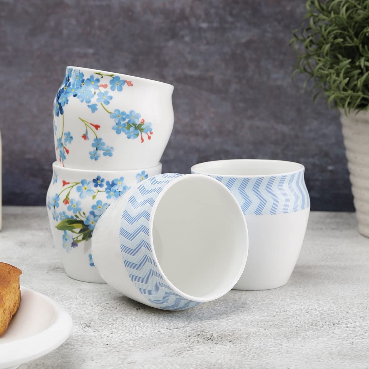 Clay Craft Cream Imperial Cup & Saucer 180ml, Set of 12 (6 Cups + 6 Saucers) Blue