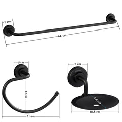 Plantex 304 Grade Stainless Steel Bathroom Accessories Set of 3 - Towel Hanger/Napking Holder/Dual Soap Holder for Bathroom - Daizy (Black)-2