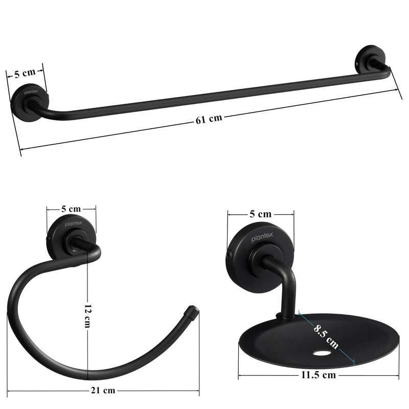 Plantex 304 Grade Stainless Steel Bathroom Accessories Set of 3 - Towel Hanger/Napking Holder/Dual Soap Holder for Bathroom - Daizy (Black)-2