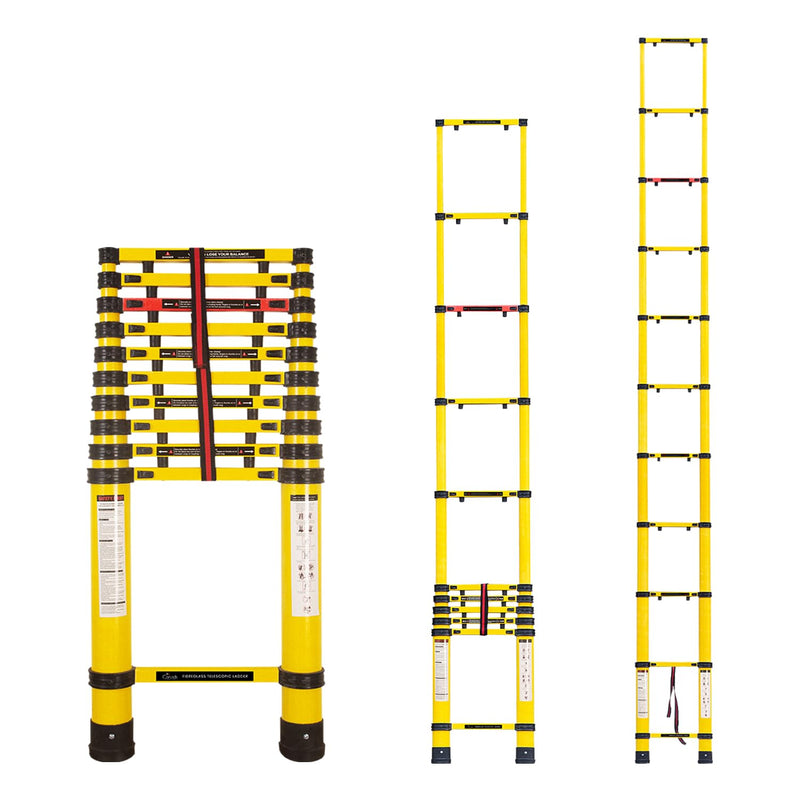 Corvids 4.0m (13 Feet) Portable & Compact Heavy-Duty FRP Telescopic Ladder with 10 Steps | Shockproof & Non-Conductive | Collapsible Multipurpose Ladder for Home, Industrial & Outdoor Use
