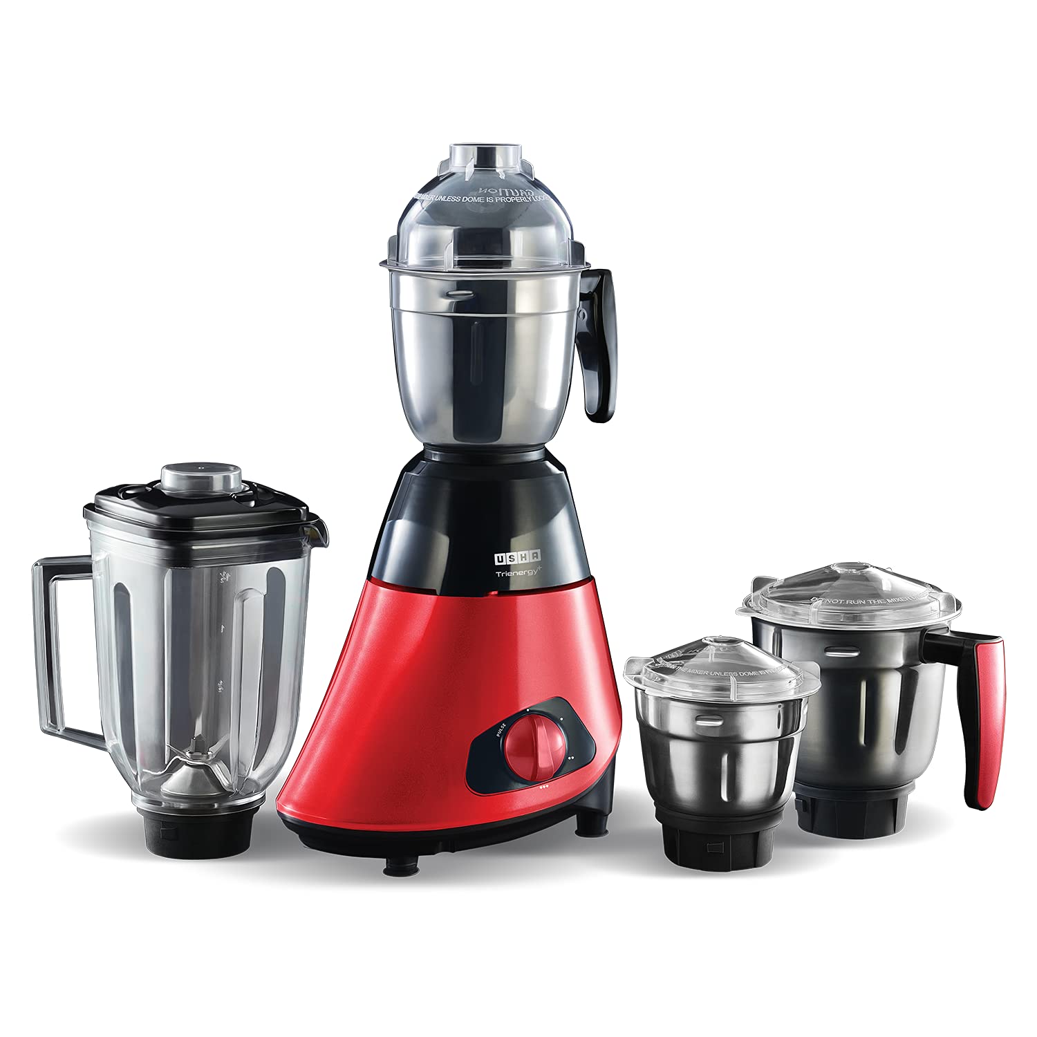 USHA Trienergy+ 800 Watt Powerful 100% Copper Motor 4 Jar Mixer Grinder with Unique Quadriflow Square Blender Jar for Faster Grinding&Smooth Blending||5 Years Warranty On Motor(Magenta,800 Watt)