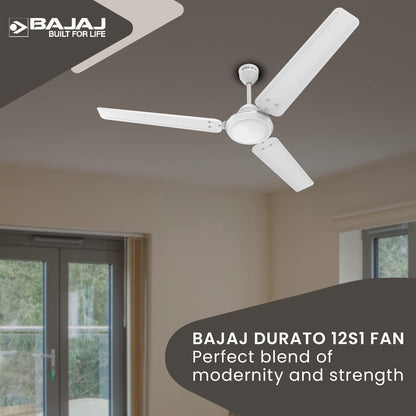 Bajaj Durato 12S1 1200MM (48") Ceiling Fans For Home | BEE Star Rated Energy Efficient Ceiling Fan | Thermatuff Technology™ | High Air Delivery & High Speed 400 RPM | 3-Yr Warranty 【White】