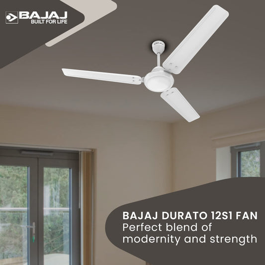 Bajaj Durato 12S1 1200MM (48") Ceiling Fans For Home | BEE Star Rated Energy Efficient Ceiling Fan | Thermatuff Technology™ | High Air Delivery & High Speed 400 RPM | 3-Yr Warranty 【White】
