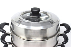 Non Electric Momo Steamer Stainless Steel Cookware 3 Tier with Lid Induction Base/Gas Burner Momo maker, Pasta Steamer, Vegetable Steamer, Momo Steamers, Rice Steamer 32 cm