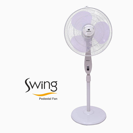 Havells 400mm Swing Pedestal Fan | 120 Ribs Guard Safety, Smooth Oscillation, Heavy Base For Stability, 3 Star | High Air Delivery, Aesthetic Design, Telescopic Arrangement | (Pack of 1, Off White)