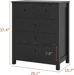 Solid Sheesham Wooden Dresser for Bedroom | Wood Dresser Organizer | 5 Drawer Dresser with Deep Space Storage C
