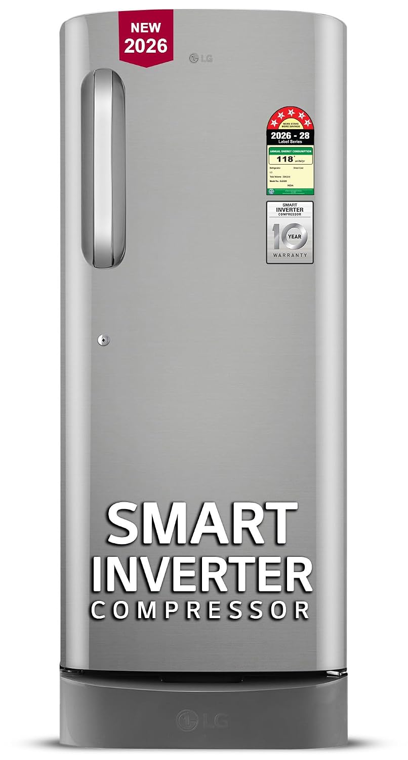 LG 224 L, 5 Star, Smart Inverter, Direct Cool Single Door Refrigerator (GLD2356ZAPZ, Shiny Steel, Base stand with Drawer)-1