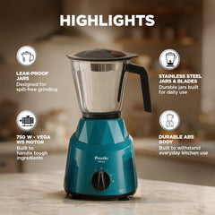 Preethi Prime Stainless Steel Mixer Grinder for Kitchen, 750 Watt, Green