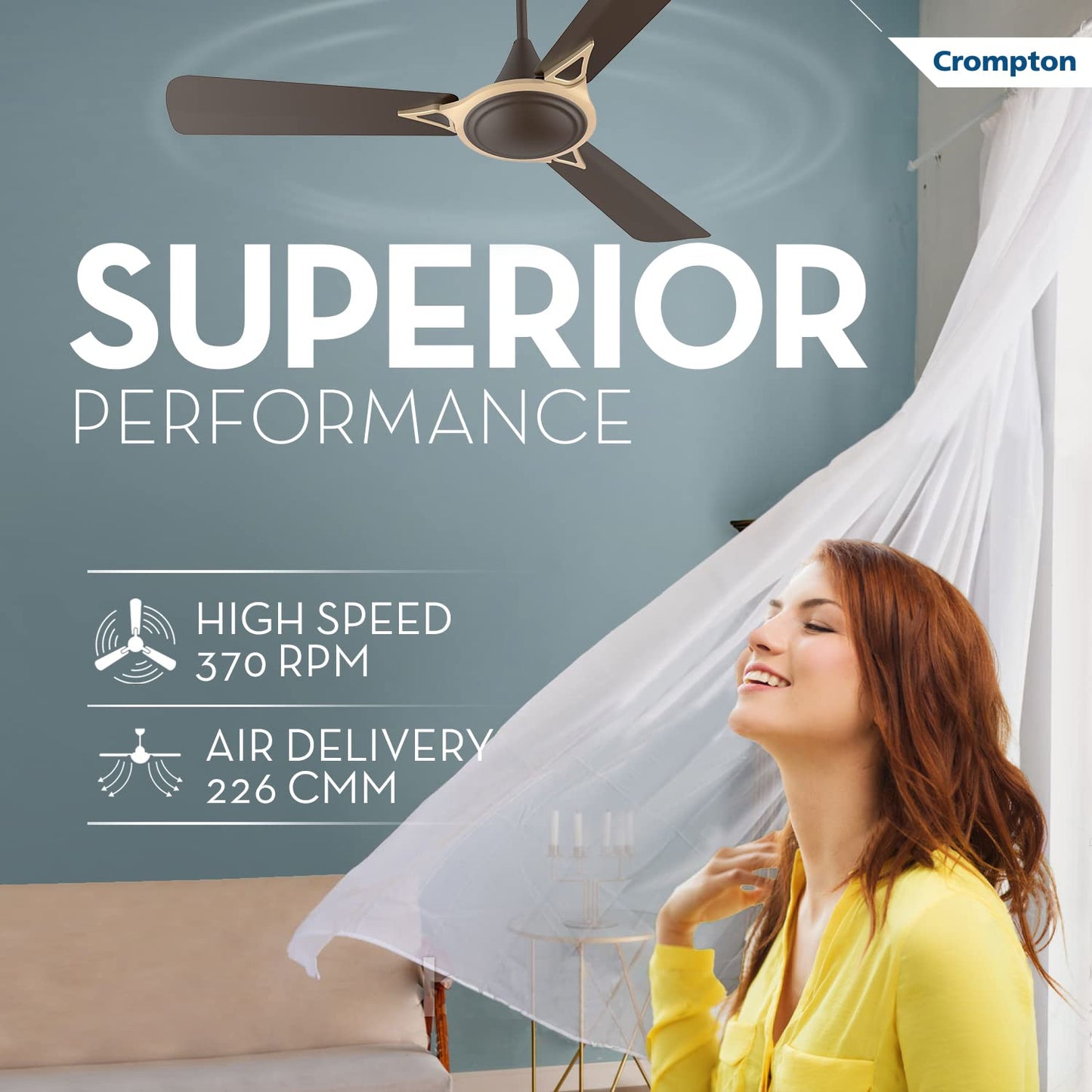 Crompton Premion Avancer Prime Antidust 1200 mm Ceiling Fan for Home | Star Rated Energy Efficicent Fans | 2 Years Warranty (Baker's Brown) (Pack of 2)