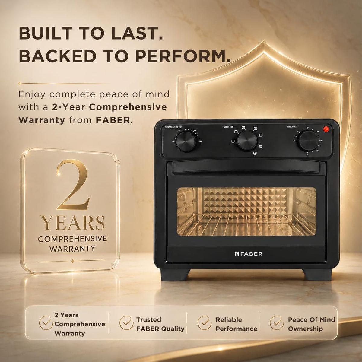 Faber AirOven 24L 1500W| View Window | Bake Tray, Tray Handle & Crumb Tray| Dishwasher safe removable parts | 5 Preset A