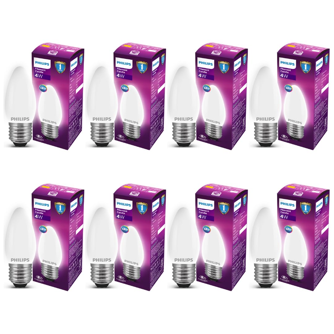 Philips 4-watt Filament Candle LED Bulb (Pack of 8) (White, B0C9ZP6CYL)