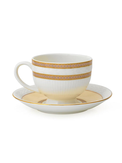 Clay Craft Fine Ceramic Gold Impression Cup & Saucer Set - 6 Cups + 6 Saucers -180 ml Each - Snow Impression 1404