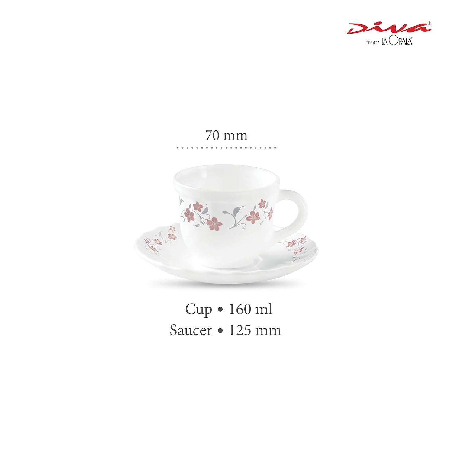 La Opala Diva, Opal Glass Crockery | Cup & Saucer Tulip Regular, Set of 12 | Grace Red, 160 ml | for Tea & Coffee | Microwave Safe | 100% Vegetarian | Extra Strong | Super Light | Super White
