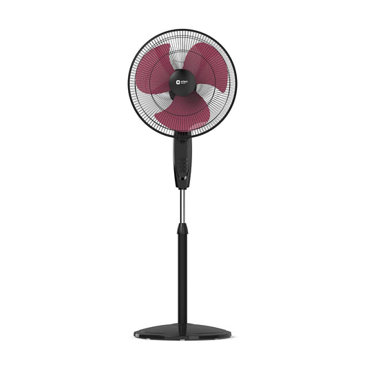 Orient Electric Stand 87 Pedestal Fan | High Speed 2100 RPM 95 CMM | 100% Copper Motor | 90 Degree Oscillation and Tilt | Adjustable Height | 3 Speed | Military Grade Guard| Black & Red