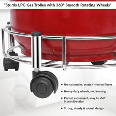 Plantex Gas Cylinder Trolley with Wheels/Stainless Steel LPG Cylinder Stand/Heavy Duty Rolling Gas Stand with Easy Movement Kitchen Lpg Trolley (Chrome, Pack of 1)-5