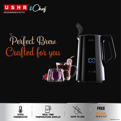Usha ICHEF Programmable Kettle 2000 Watt| 1.5L | Digital LED Display & Touch control | Double wall for protection from hot exterior| 4 Pre-set modes| Safety with auto cut off | 2 Years Warranty(Black)