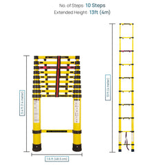 Corvids 4.0m (13 Feet) Portable & Compact Heavy-Duty FRP Telescopic Ladder with 10 Steps | Shockproof & Non-Conductive | Collapsible Multipurpose Ladder for Home, Industrial & Outdoor Use