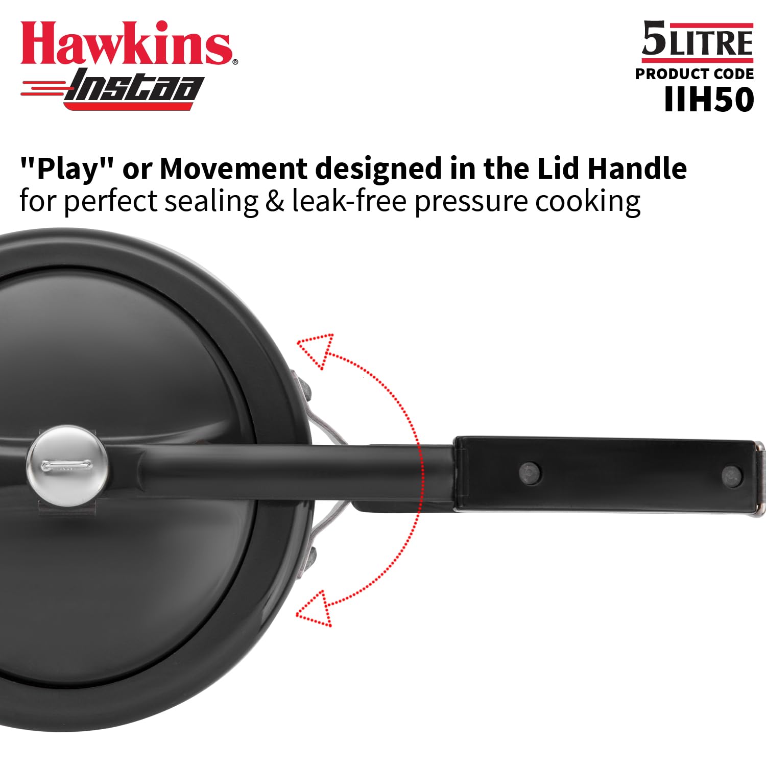 Hawkins 5 Litre Instaa Pressure Cooker, Induction Inner Lid Cooker, Tall Body Hard Anodised Cooker, Black (IIH50)