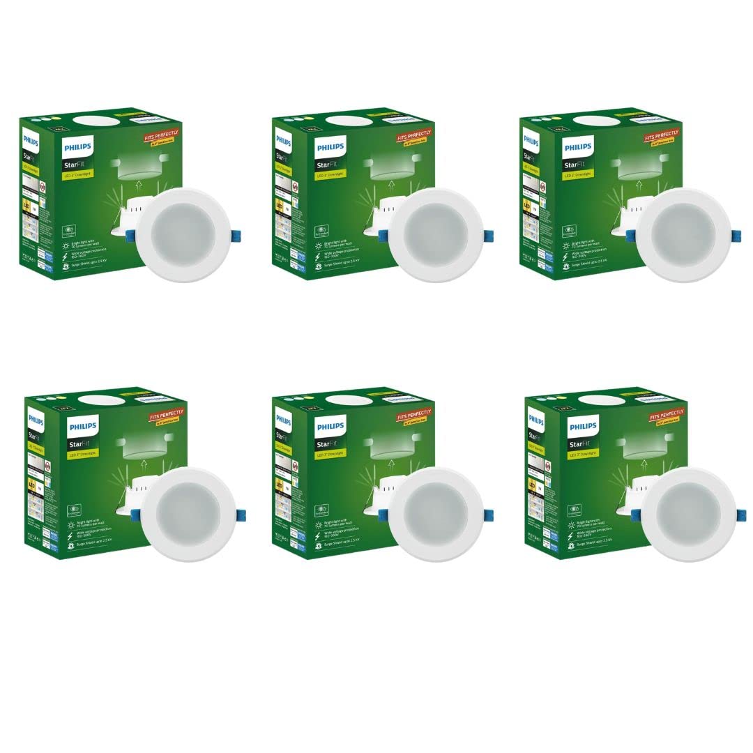 Philips polycarbonate Starfit 7 watt Concealed JB LED downlighter for Ceiling with 3 inch Cut-Out (Cool Day (Pack of 6)