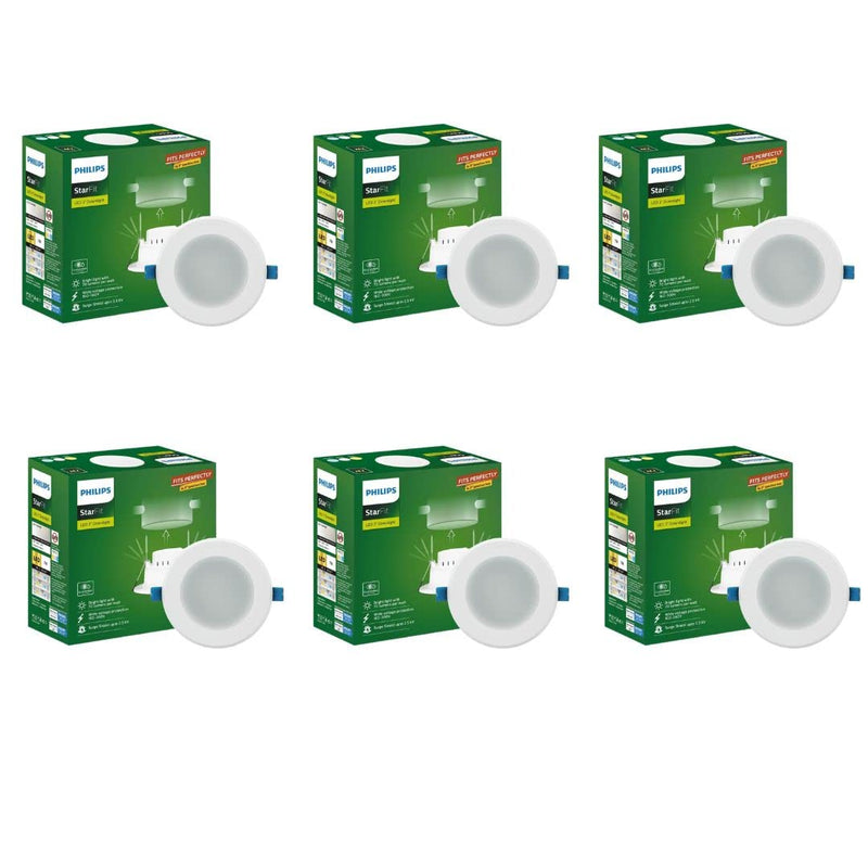 Philips polycarbonate Starfit 7 watt Concealed JB LED downlighter for Ceiling with 3 inch Cut-Out (Cool Day (Pack of 6)