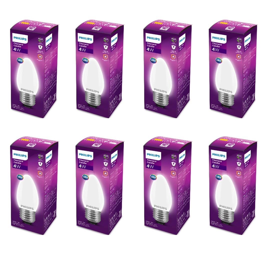 Philips 4-watt Filament Candle LED Bulb (Pack of 8) (Warm White, B0C9ZN3FSY)