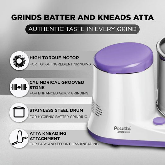 Preethi Power Grind Wet Grinder|150W 2L Stainless Steel Table Top Wet Grinder|Ideal for Making South Indian Batter in Your Kitchen