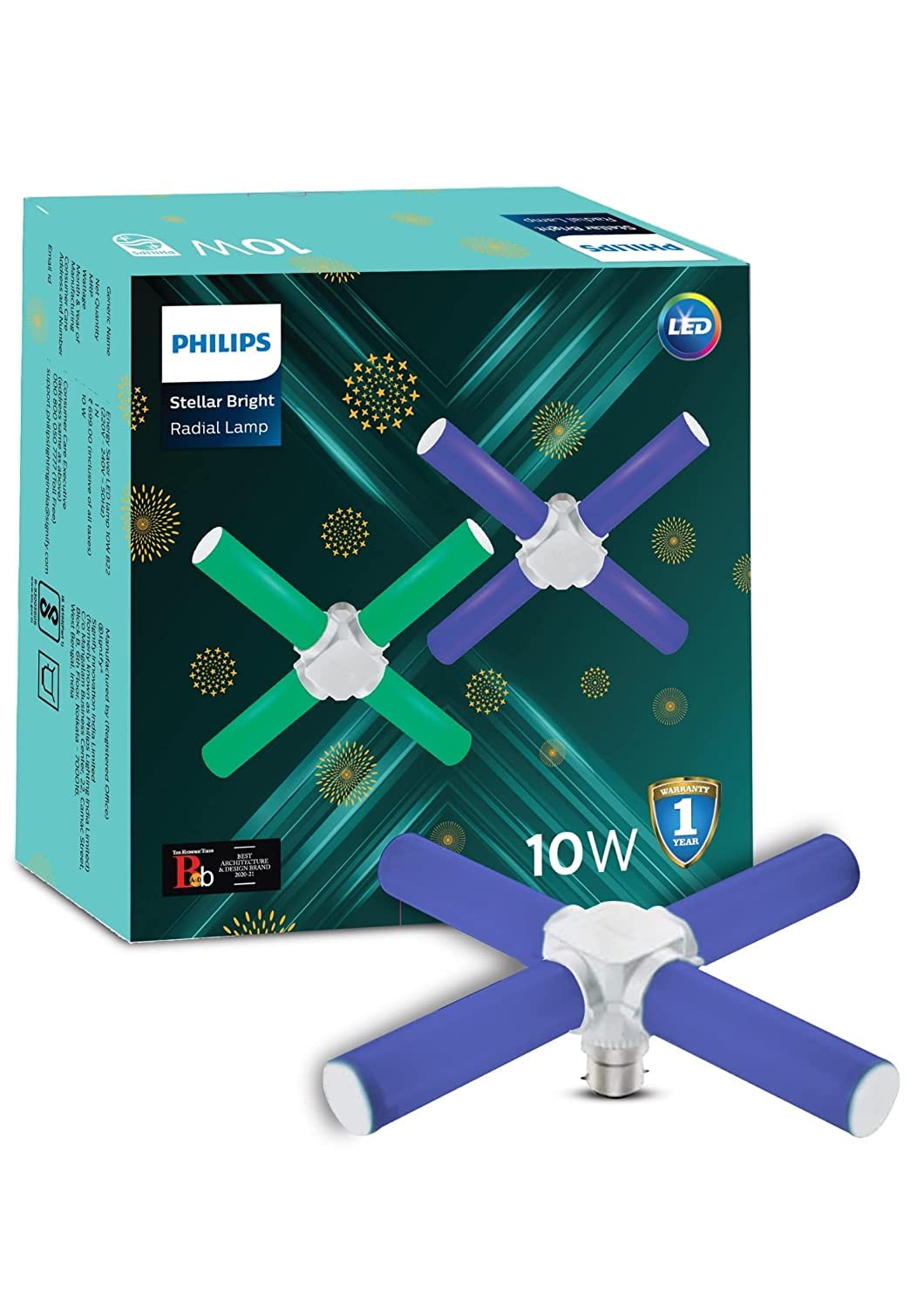 Philips 10-Watts B22 Blue Radial LED Bulb(Pack of 3)