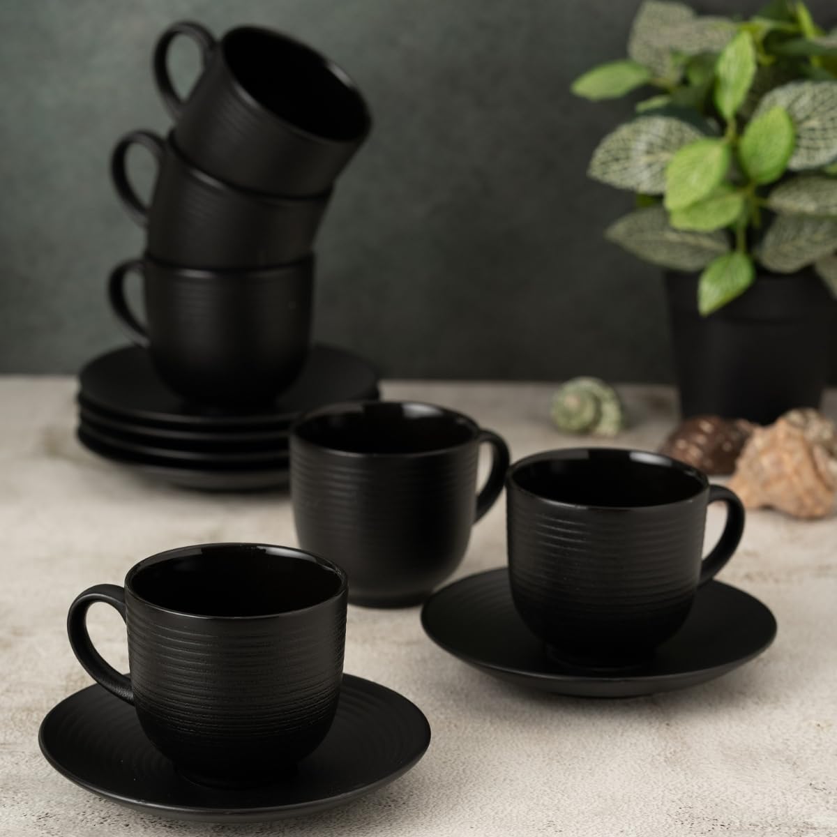 Clay Craft Fine Ceramic Horizon Blue Cups & Saucer, Set of 12, Cups for Tea & Coffee, Gift Set, Elegant Design for Home and Kitchen and Can Be Gifted to Your Loved Ones On Any Occassions