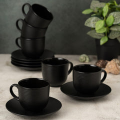 Clay Craft Fine Ceramic Horizon Blue Cups & Saucer, Set of 12, Cups for Tea & Coffee, Gift Set, Elegant Design for Home and Kitchen and Can Be Gifted to Your Loved Ones On Any Occassions