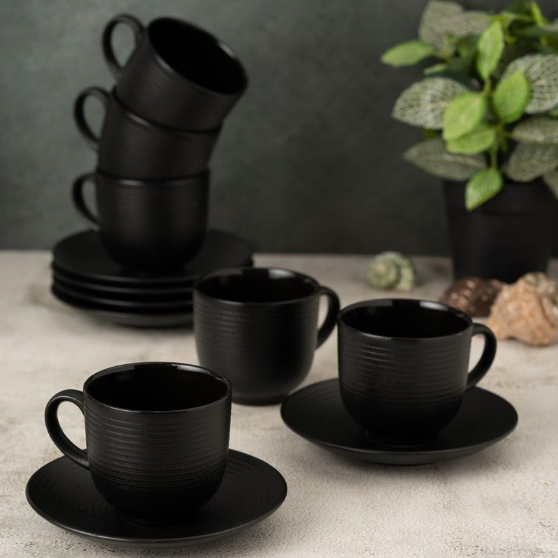 Clay Craft Fine Ceramic Horizon Blue Cups & Saucer, Set of 12, Cups for Tea & Coffee, Gift Set, Elegant Design for Home and Kitchen and Can Be Gifted to Your Loved Ones On Any Occassions