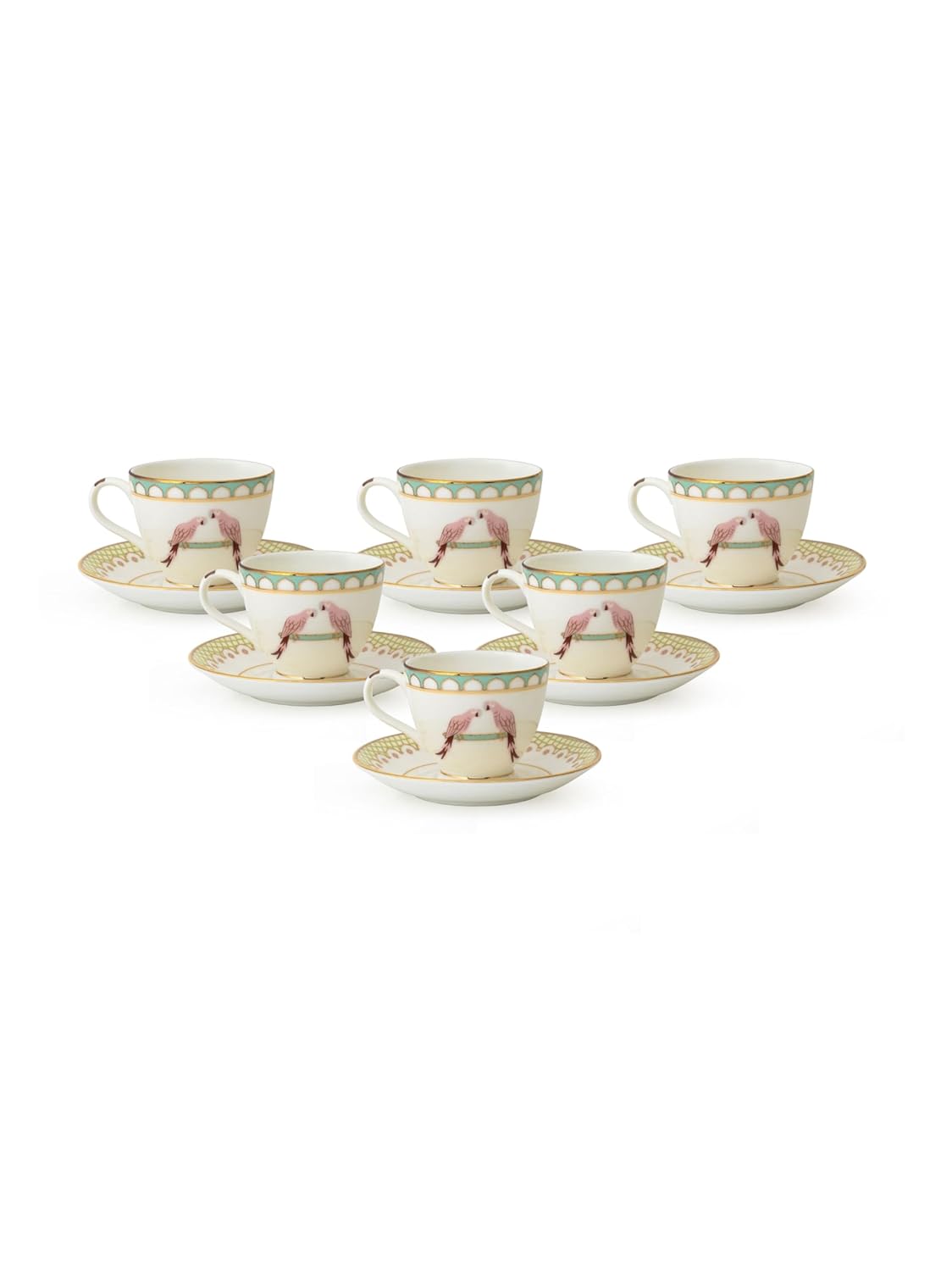 Clay Craft Fine Ceramic Cup & Saucer Set of 12-6 Cups & 6 Saucers - 180 ml Each (King Velvet RV905)