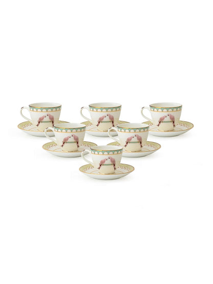 Clay Craft Fine Ceramic Cup & Saucer Set of 12-6 Cups & 6 Saucers - 180 ml Each (King Velvet RV905)