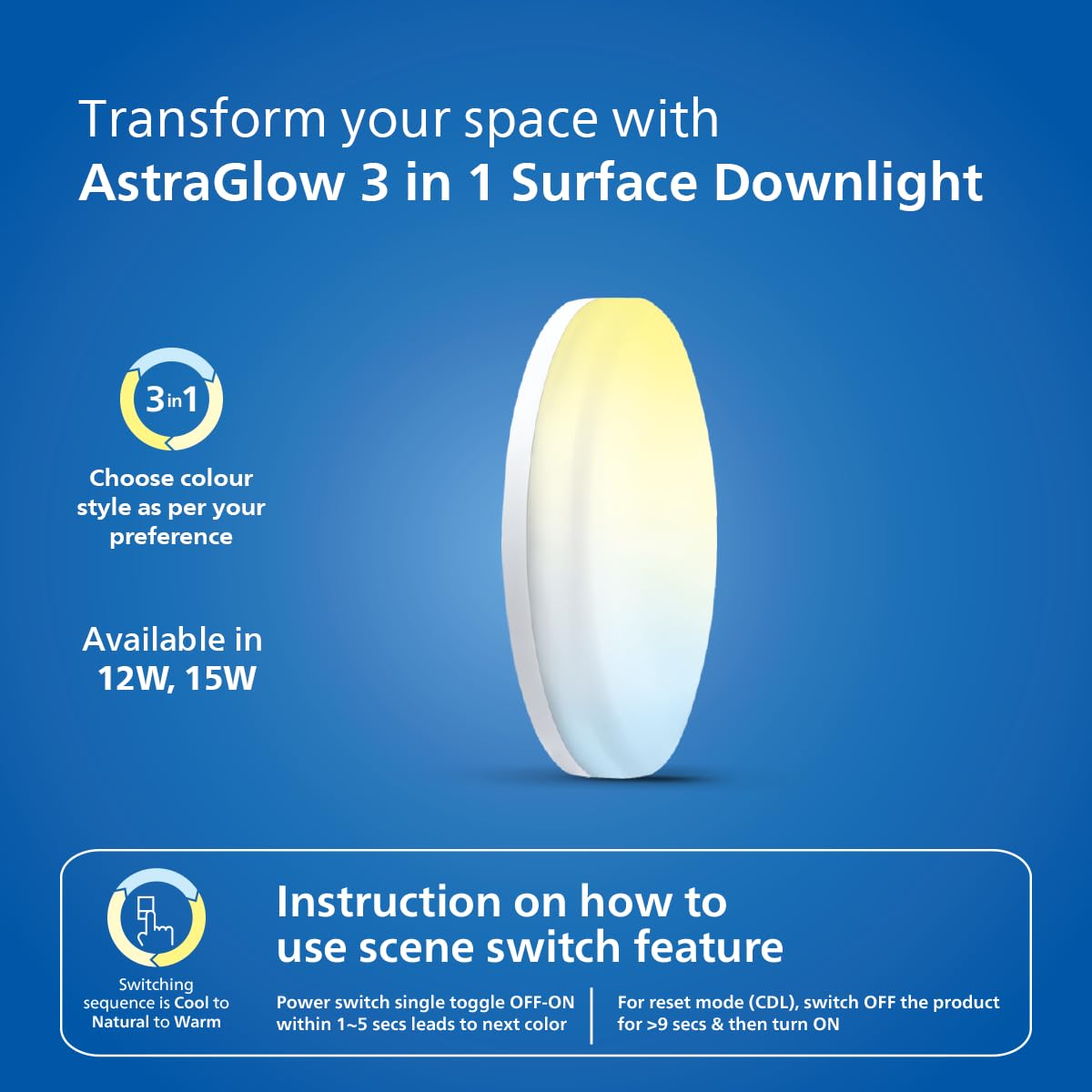 Philips 12W 3in1 AstraGlow Round Surface LED Panel Light