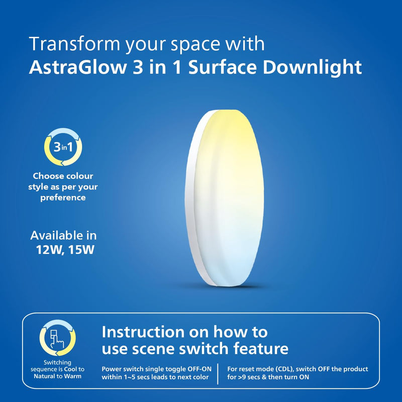 Philips 15W 3in1 AstraGlow Round Surface LED Panel Light