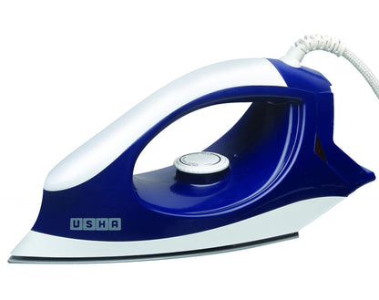 USHA 3702 1000 Watts Dry Iron with Shock Proof Plastic Body | Single Coat Grey Non Stick Soleplate for Longer Durability |Overheat Safety Shutoff | 360° Swivel Cord | 2 Years Warranty | Blue & White