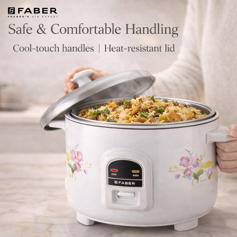 Faber 1.8L Rice Cooker|700watts|2 Stainless Steel Pot|Cool&Warm Mode|Floral White Finish| 2yrs Warranty on Product & 5yr