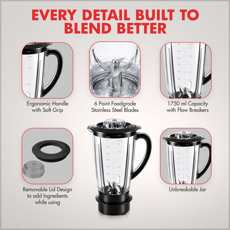 Sujata Blender Plastic Jar, 1750 ml - Black