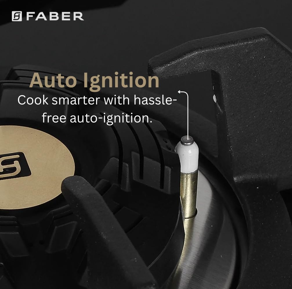 Faber Hob/Hobtop 5 Brass Burner Auto Electric Ignition Glass Top (Maxus HT905 CRS BR CI AI) Black