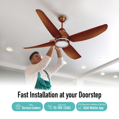 KUHL Luxus C4 1320mm Stylish 65% PowerSaving BLDC Ceiling Fan with Remote|Night & Down Light|29W|BEE 5 Rated & ISI Marked|Low Noise|IoT Operate via Mobile & Alexa|Reverse Mode|Free Installation|Brown