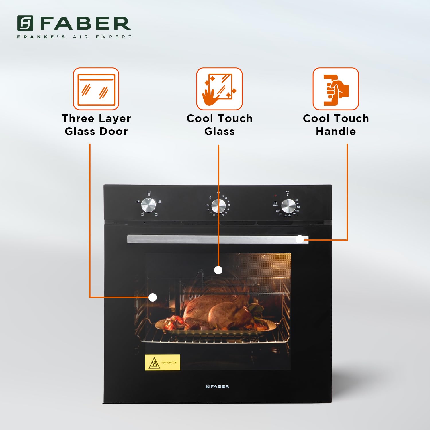 Faber 80L Built-In Black Finish Oven || Push/Pull Knob Control with Digital Display || 4 Cooking Functions with Grill Rack, Universal Pan|| FBIO 80L 4F BK with 1 Yr Comprehensive Warranty